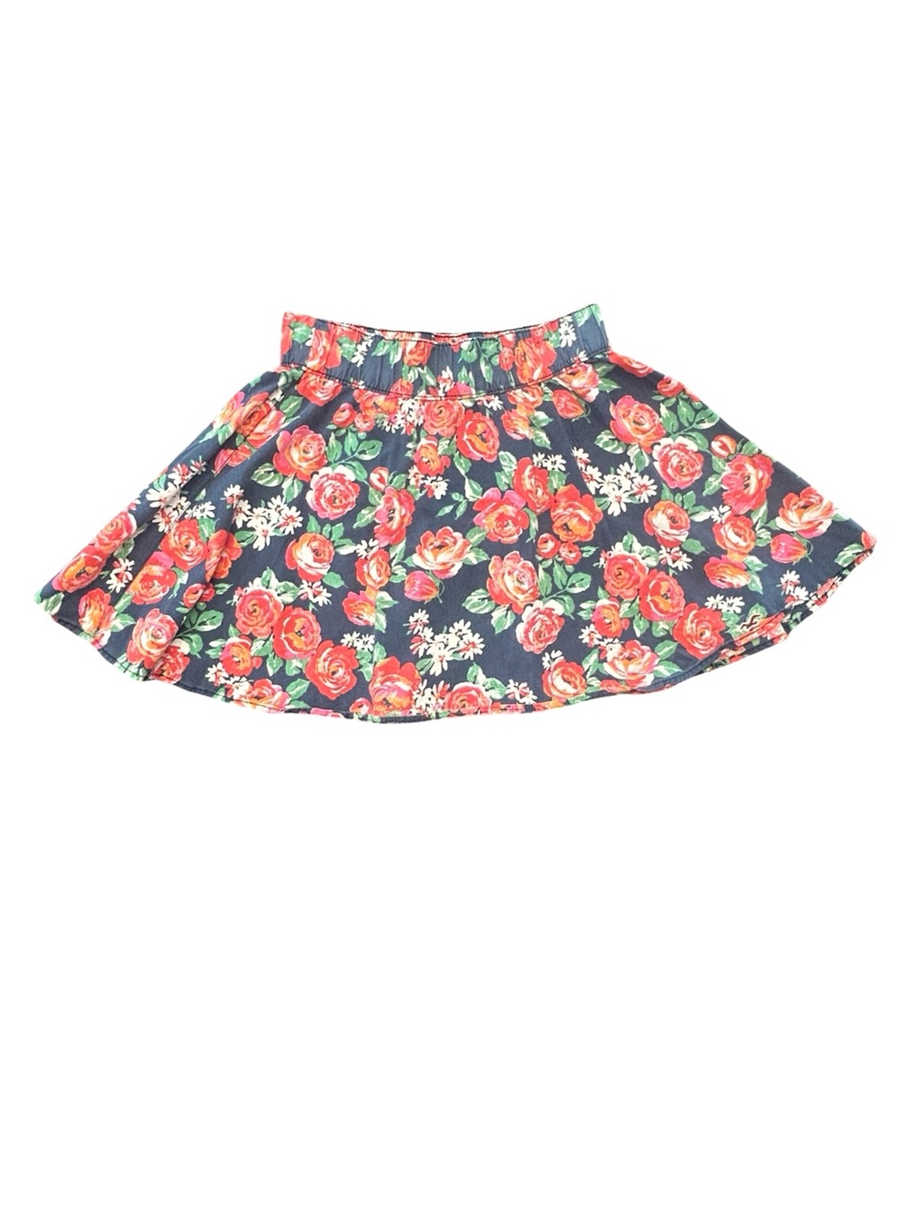 Hollister Y2K VTG Floral Skater Mini Skirt Navy Orange Rose Boho Indie Sleaze 5